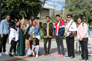Group Photo of Students participating at the Moorpark College Club Rush, Text below Reads: Students, Discover Support Services and Student Life.